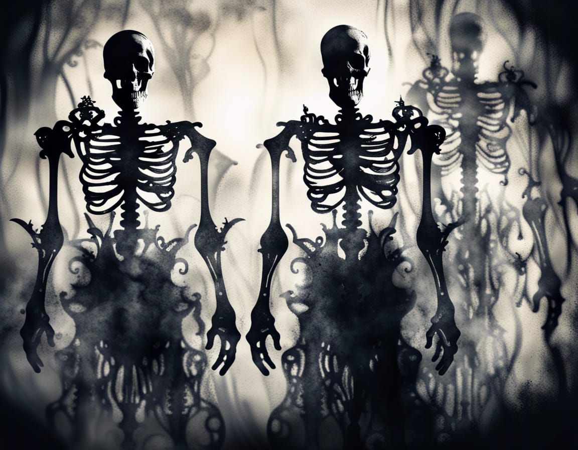 Gothic Skeleton Silhouettes in Victorian Plague Horror Style