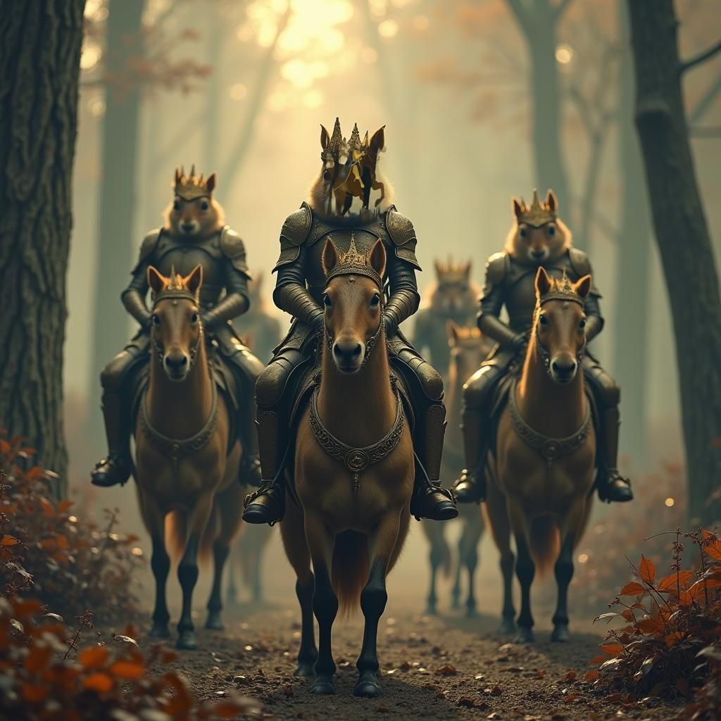 Squirrel King and Knights in Deserted Woodland