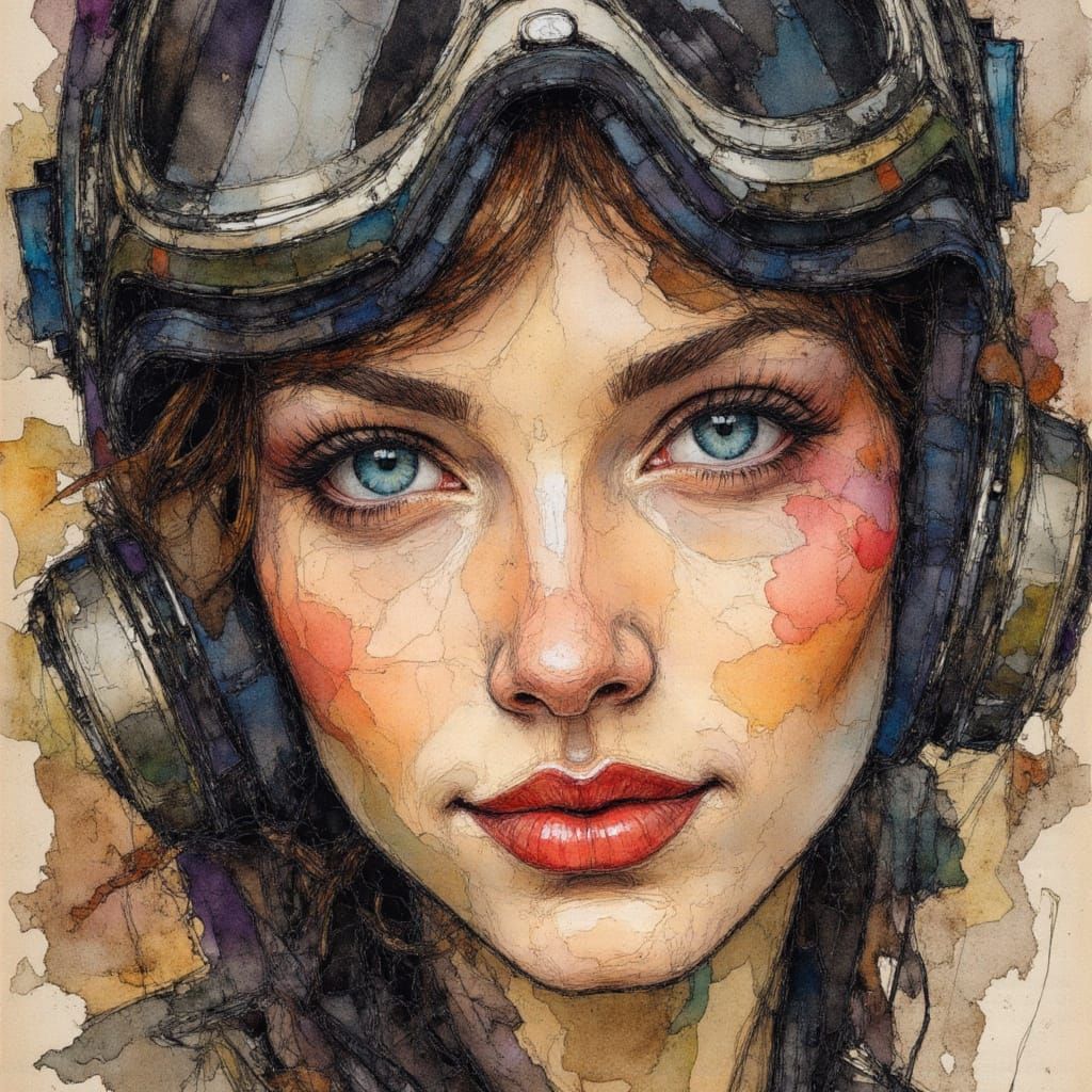 Abstract Expressionism Portrait with Pen, Ink and Color