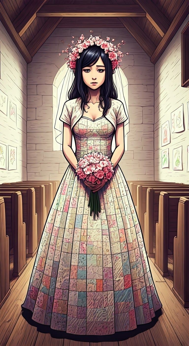 Cottagecore Bride in Patchwork Quilt Dress