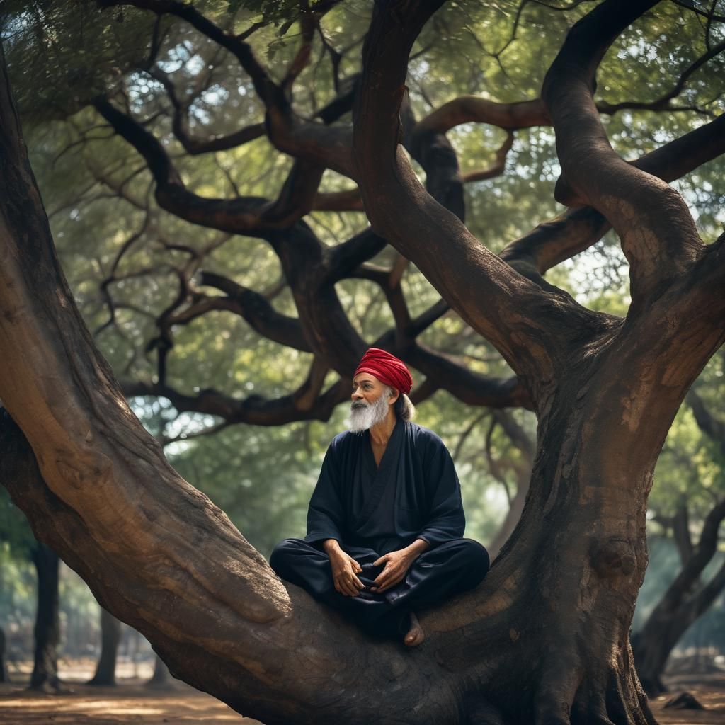 Meditative Figure Radiating Peace in Cinematic Style