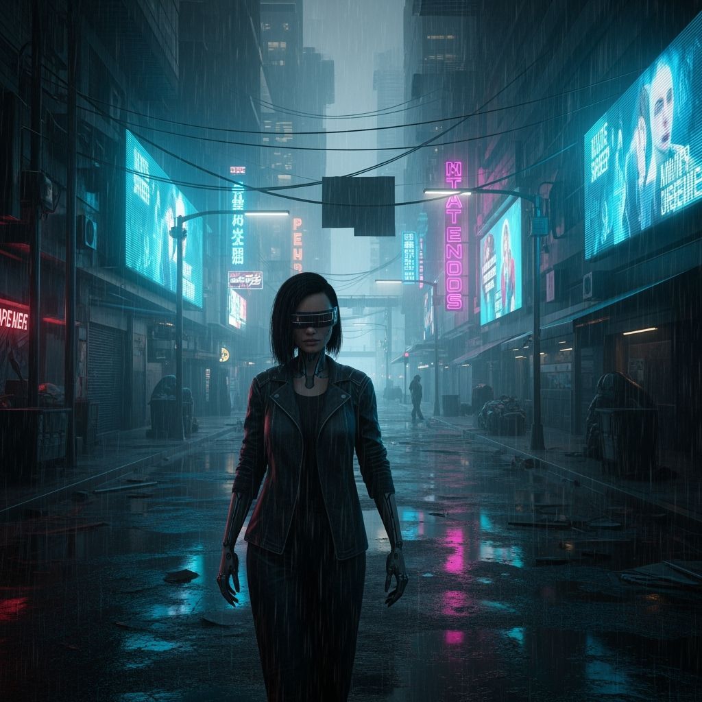 Grimdark Cyberpunk Cityscape with Neon Lights