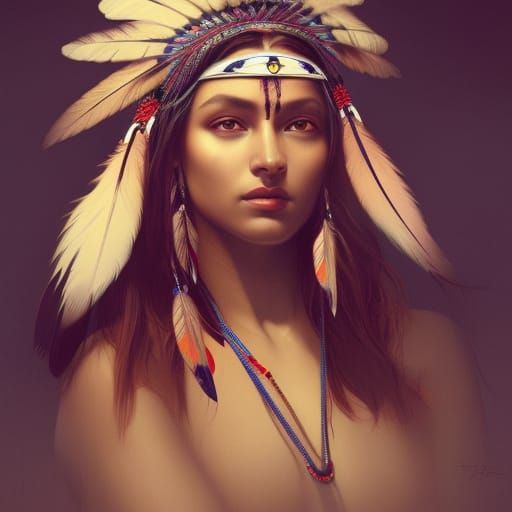 Native American Goddess Portrait in Art Nouveau Style