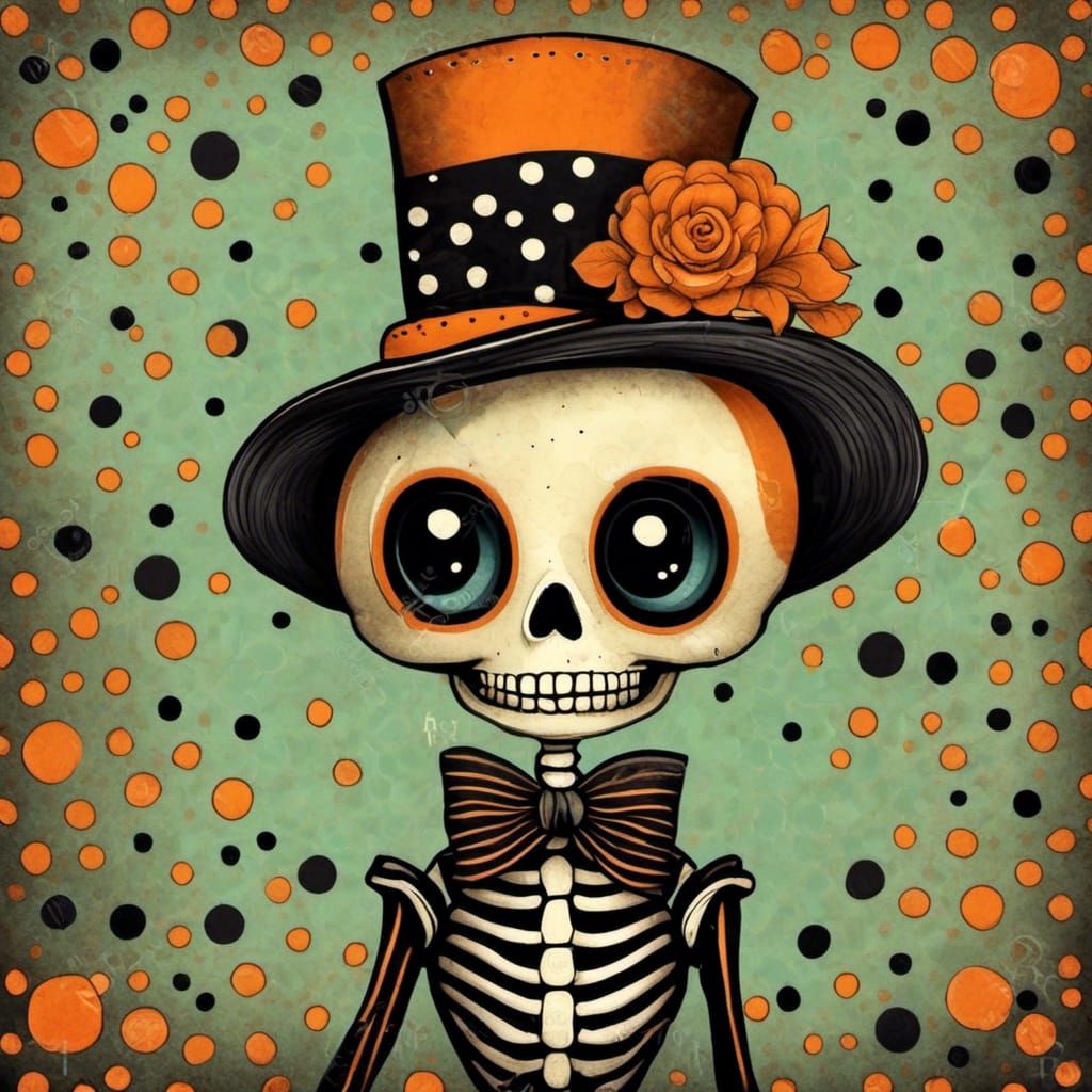 Whimsical Halloween Skeleton in Pop-Surrealist Style