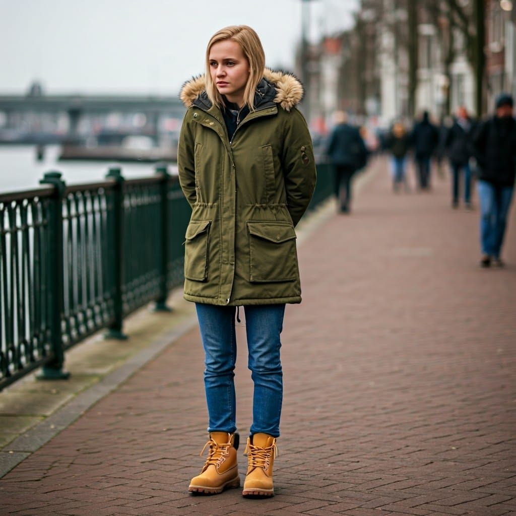Woman on Rotterdam Street Overlooking the Sea