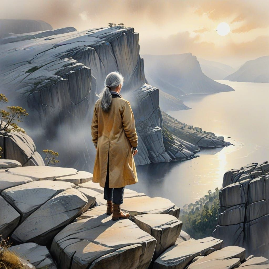 Watercolor Doctor on Preikestolen, Norway