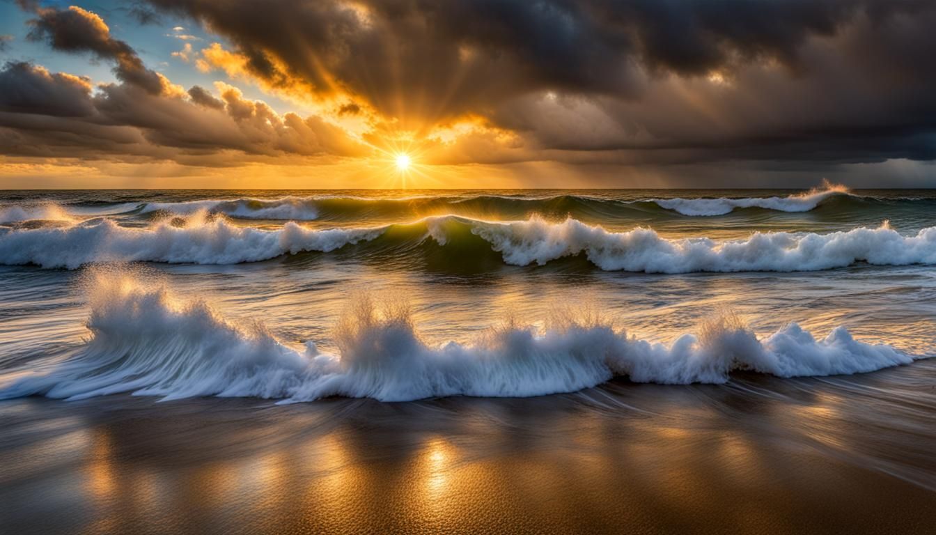 Golden Sunrise Over a Detailed Seascape