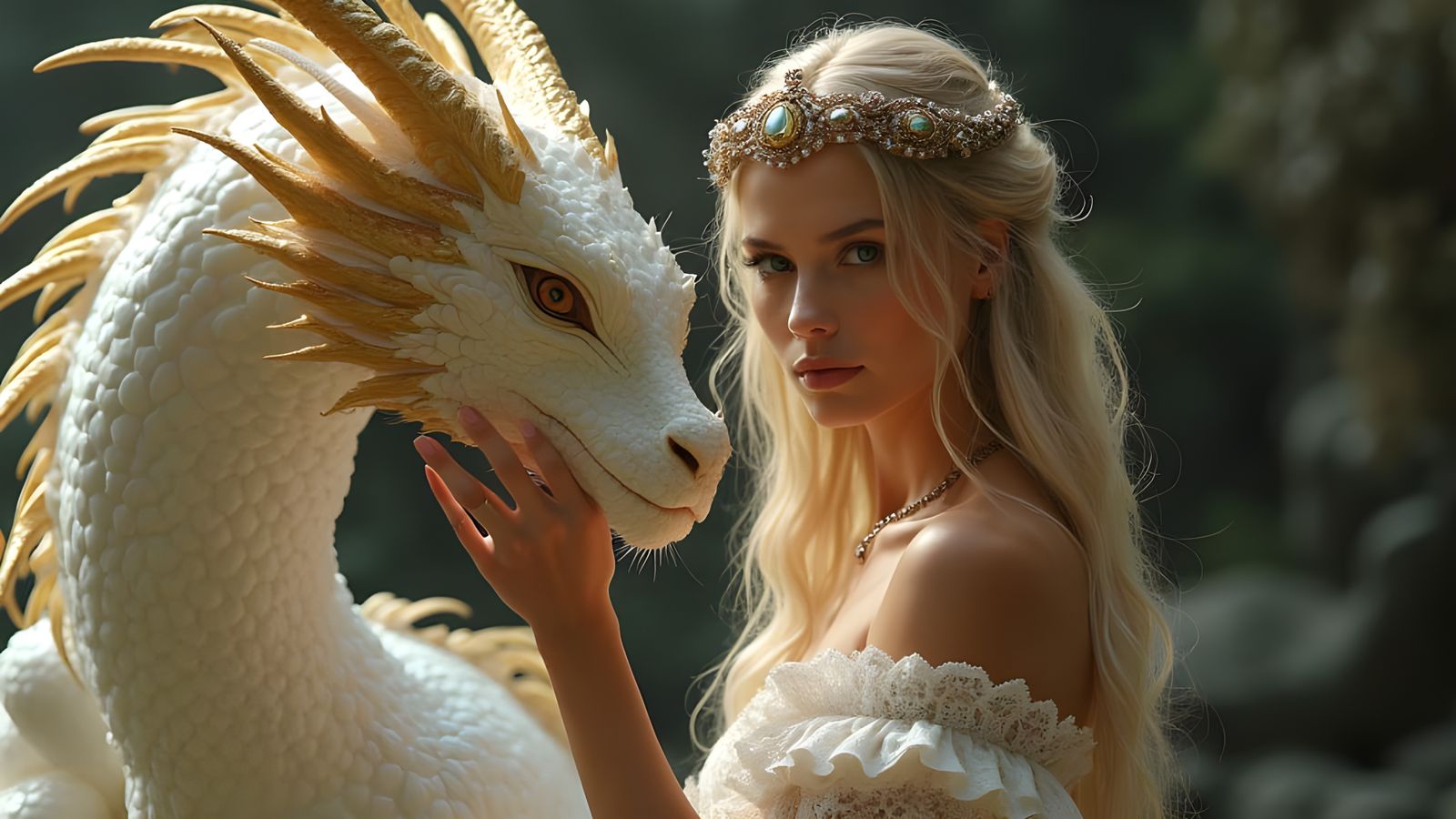 Regal Woman and Dragon: Photorealistic Portrait