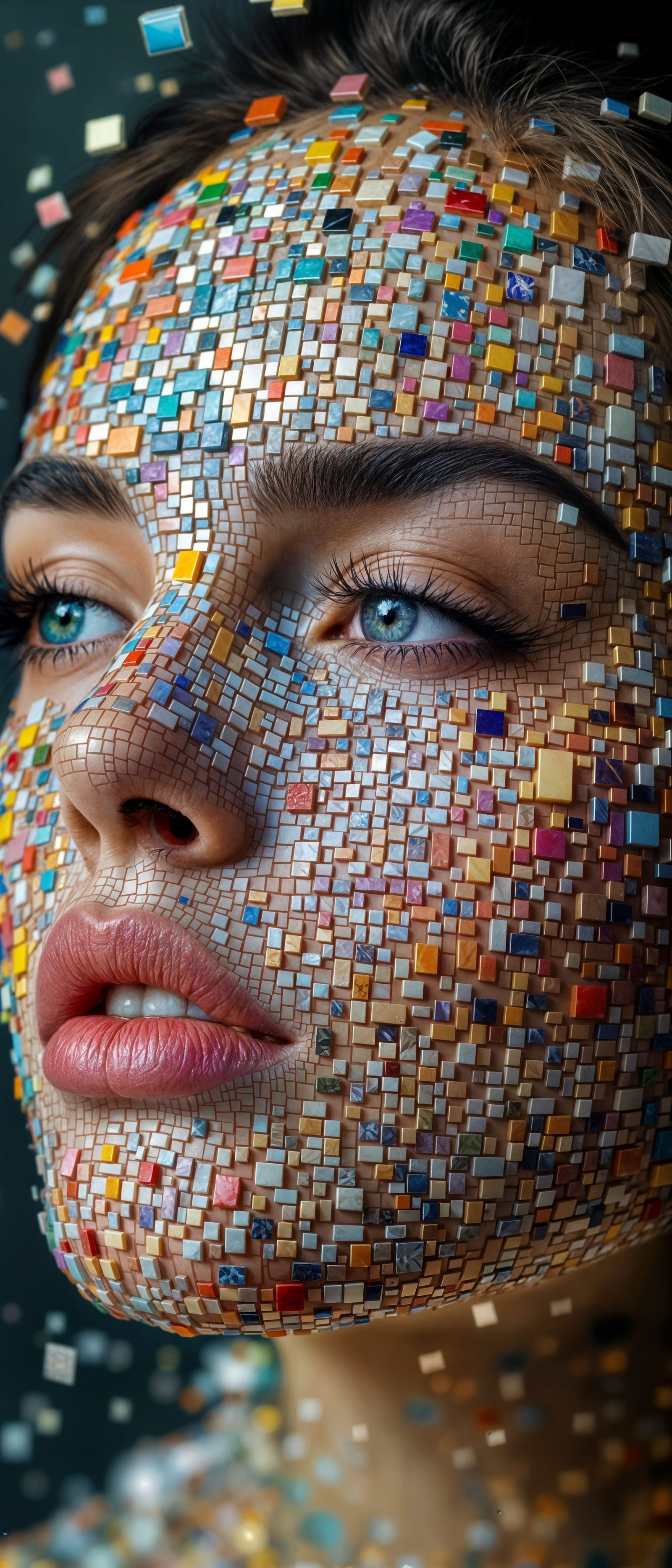 Surreal Mosaic Portrait of a Woman in Constant Flux