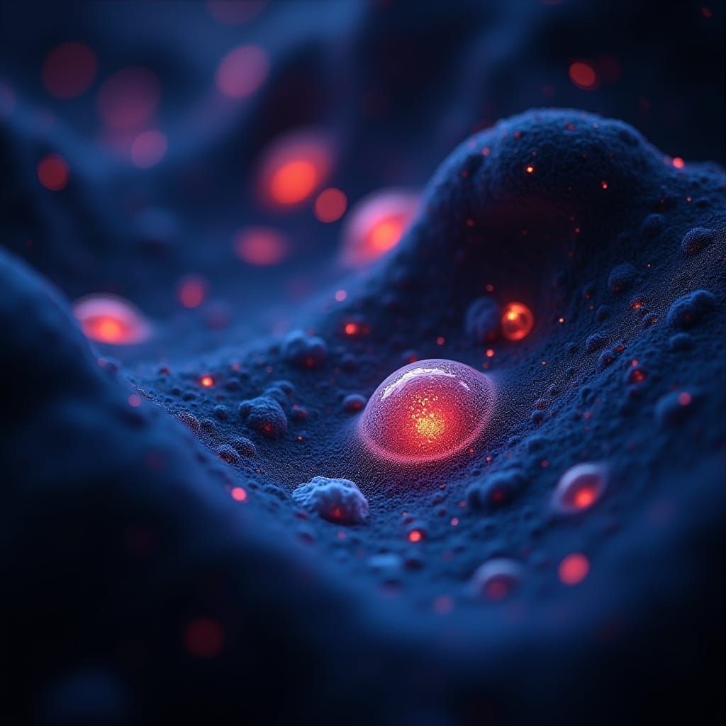 Surreal Cellular Scene with Glowing Phosphorus Ions