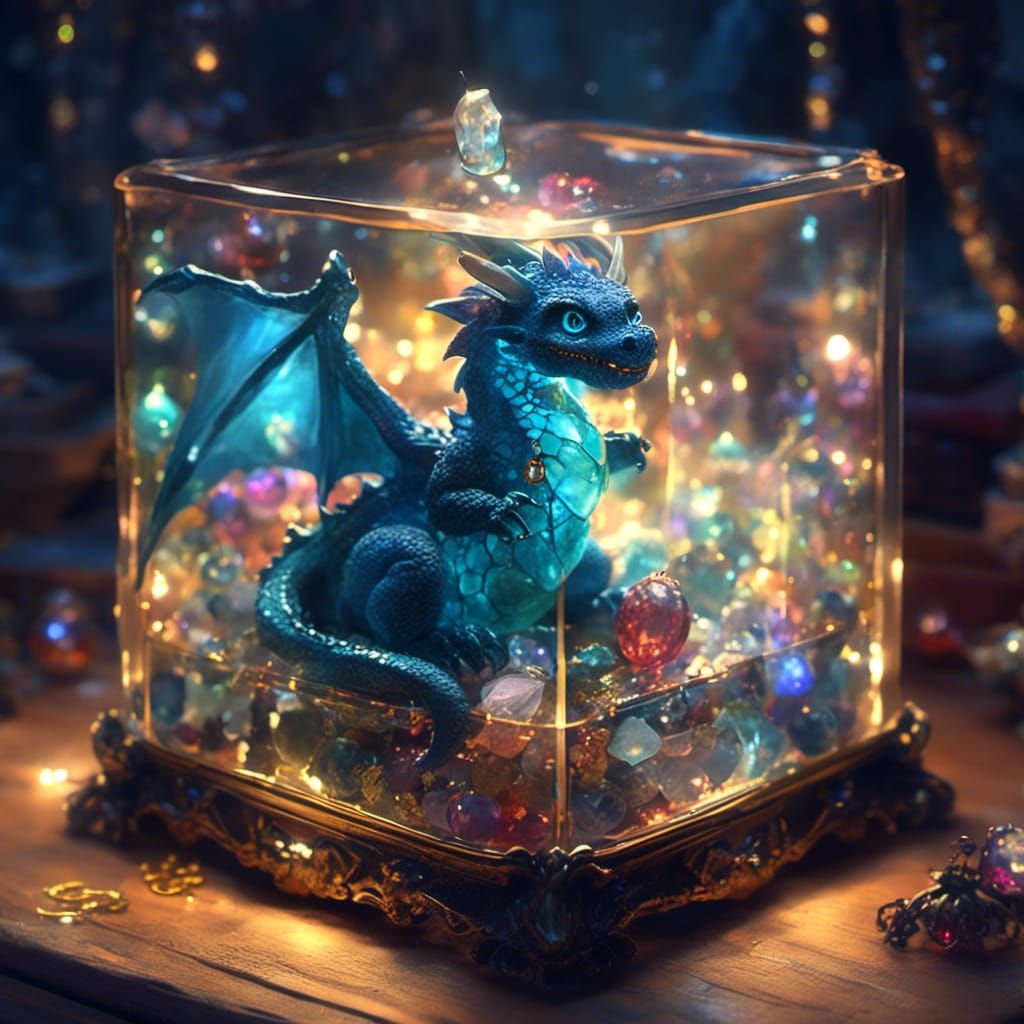 Miniature Dragon in Jewel Box, Cute RPG Character