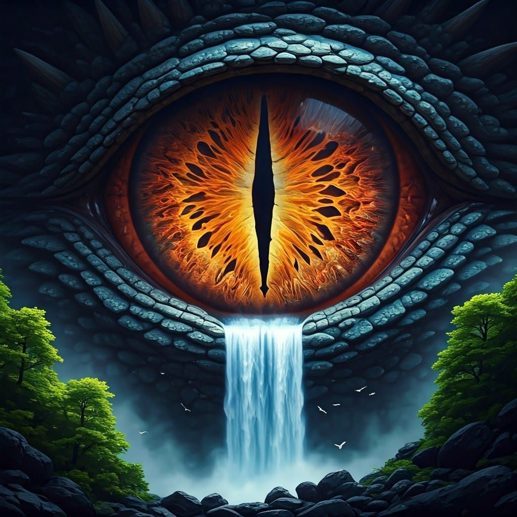 Dragon Eye Waterfall: Fantasy Concept Art