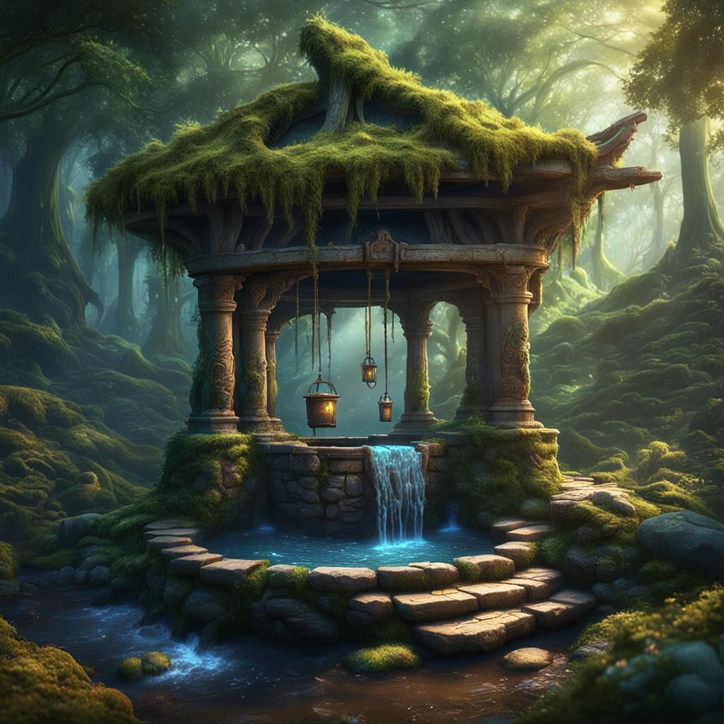 Wishing Well in Enchanted Forest: Fantasy Concept Art