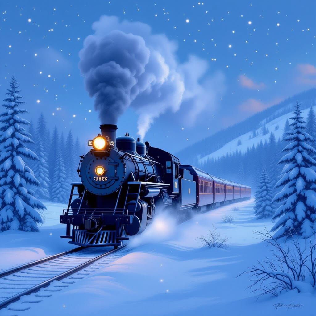 Majestic Steam Train in Magical Winter Snowscape