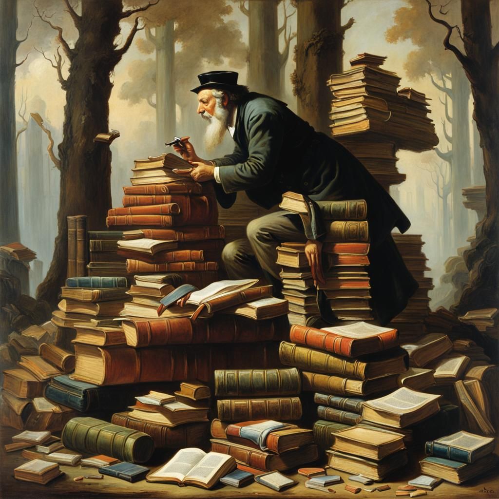 Salesman and Books in Classic Fantasy Style