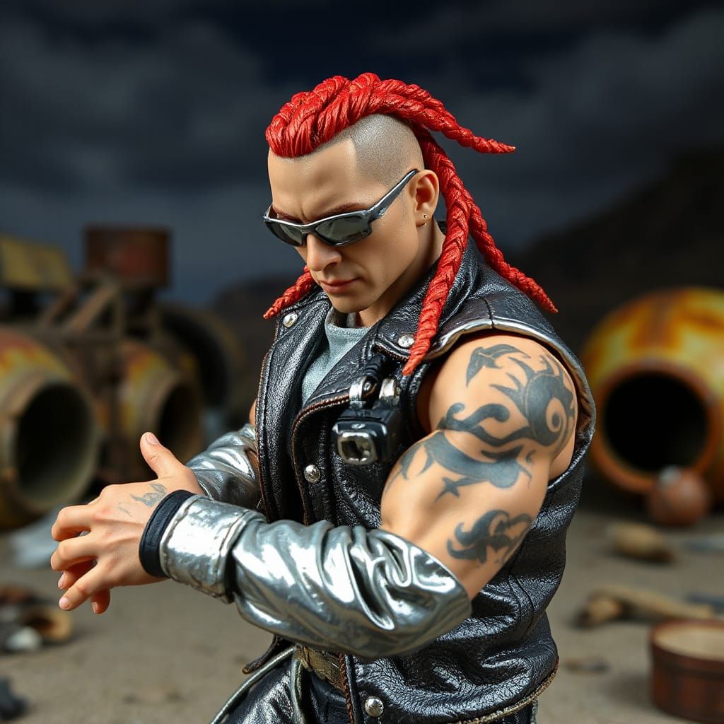 Cyberpunk Wrestler in Post-Apocalyptic Wasteland