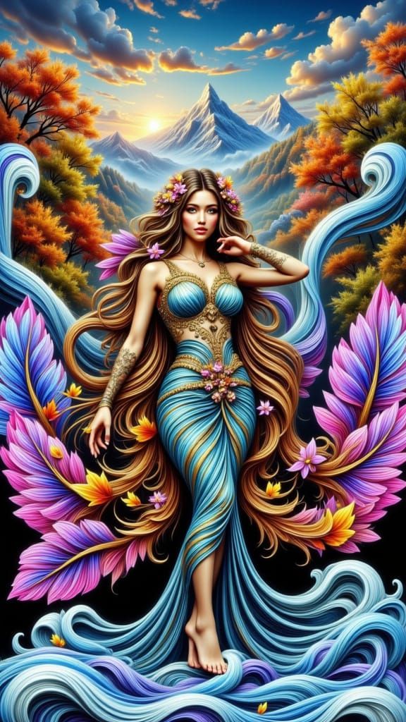 Autumn Goddess in Hyperrealistic Airbrush Style