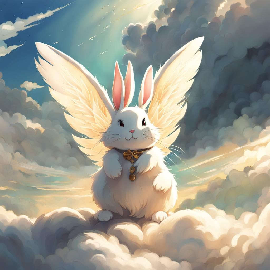Fuzzy Rabbit Angel in Anime Style