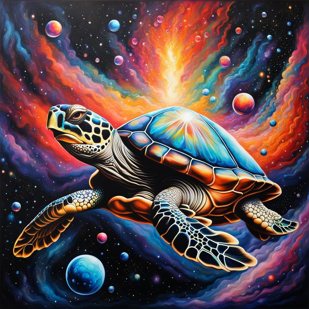 Galactic Turtle Carries Bubble World: Graffiti Art