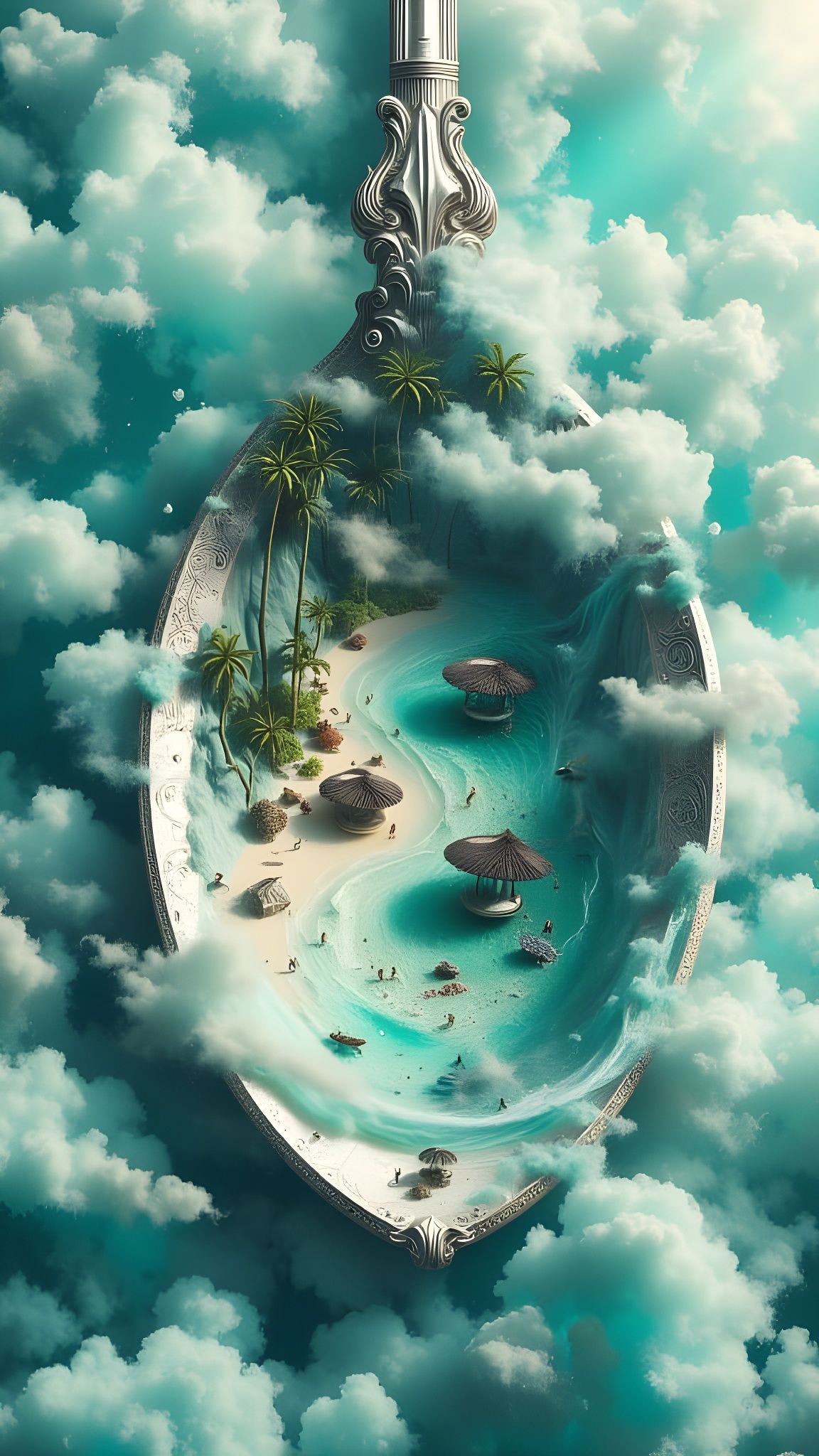 Surreal Silver Spoon Beach Scene in 3D