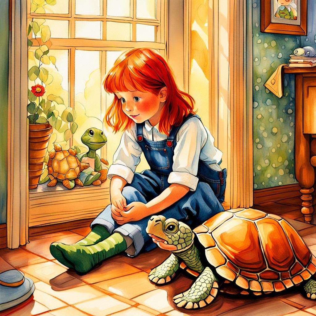 Whimsical Storybook Illustration of Girl in Sunlit Room