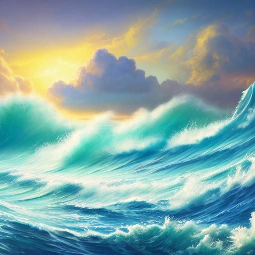 Ocean Waves Crashing at Sunset: Digital Matte Painting
