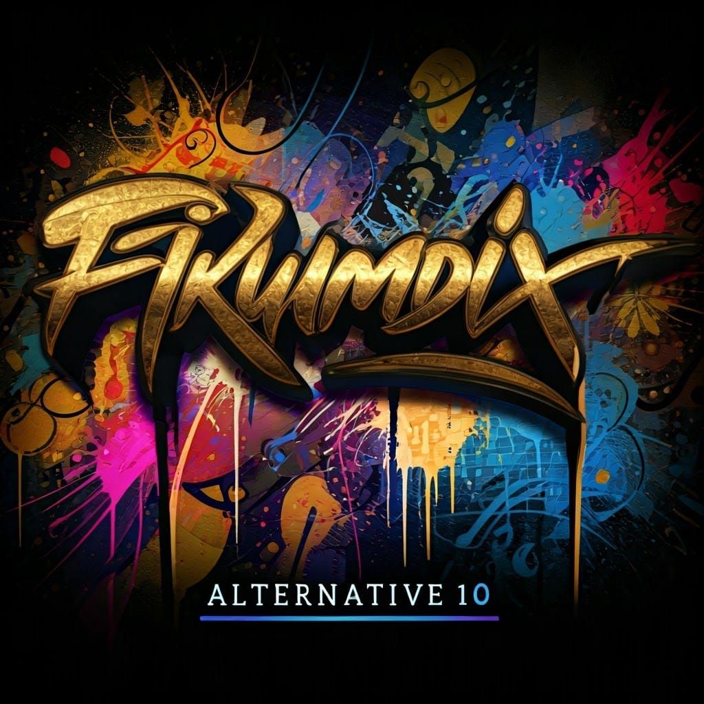 Surreal Graffiti Music Banner in Metallic Gold and Vibrant C...