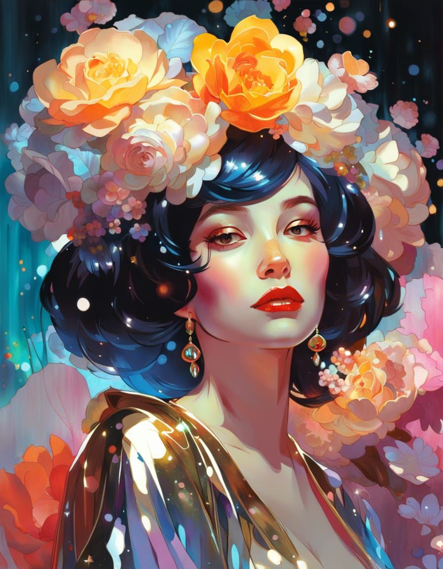 Metallic Flowers Queen in Digital Painting Style