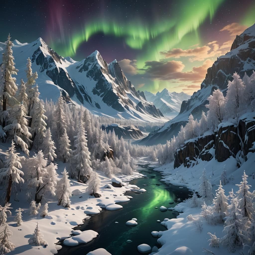 Alaska Aurora Borealis: Detailed Fantasy Concept Art