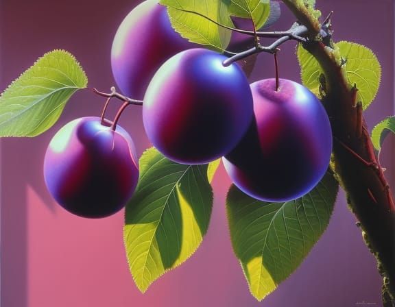 Hyperrealistic Plum Tree Branch Oil Painting
