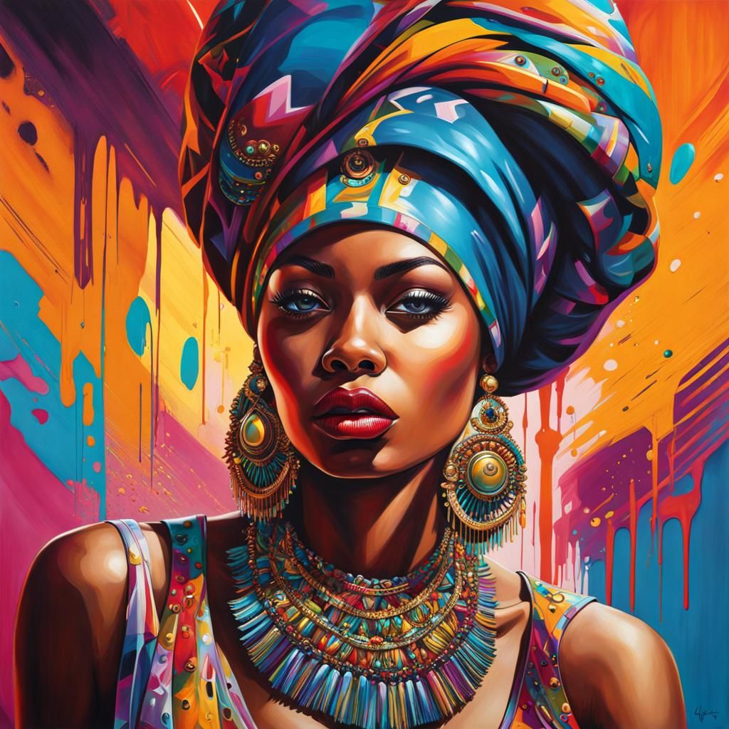 African American Woman Portrait in Graffiti Art Style