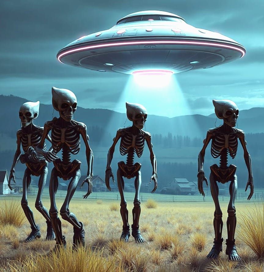 Skeletons Emerge From Flying Saucer