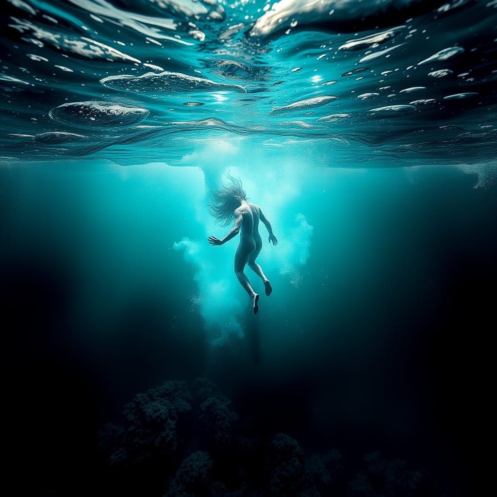 Mythical Mermaid Emerges from a Human Form