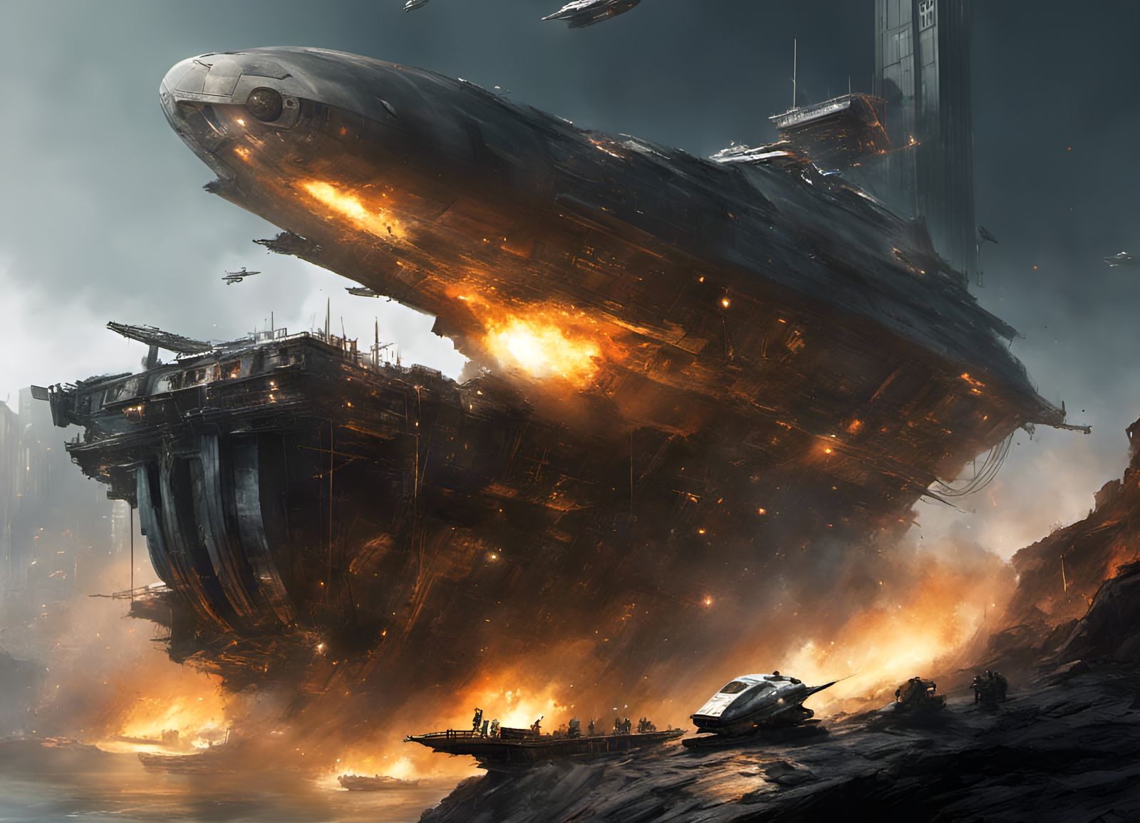 Spaceship Crash in Steelpunk Style