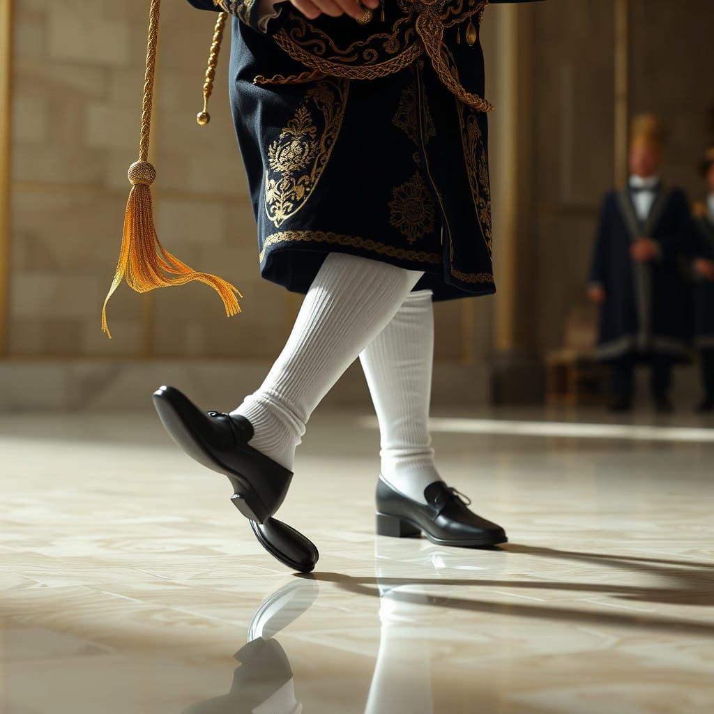 Elderly Hasidic Man in Resplendent Black and Gold Outfit Dan...