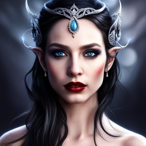 Hyperrealistic Vampire Princess with Tiara and Elf Ears