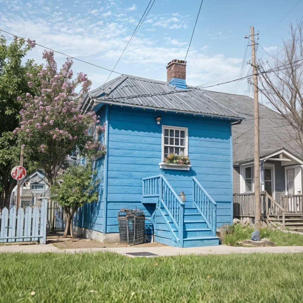 Monochromatic Blue Townscape with Blue Buildings