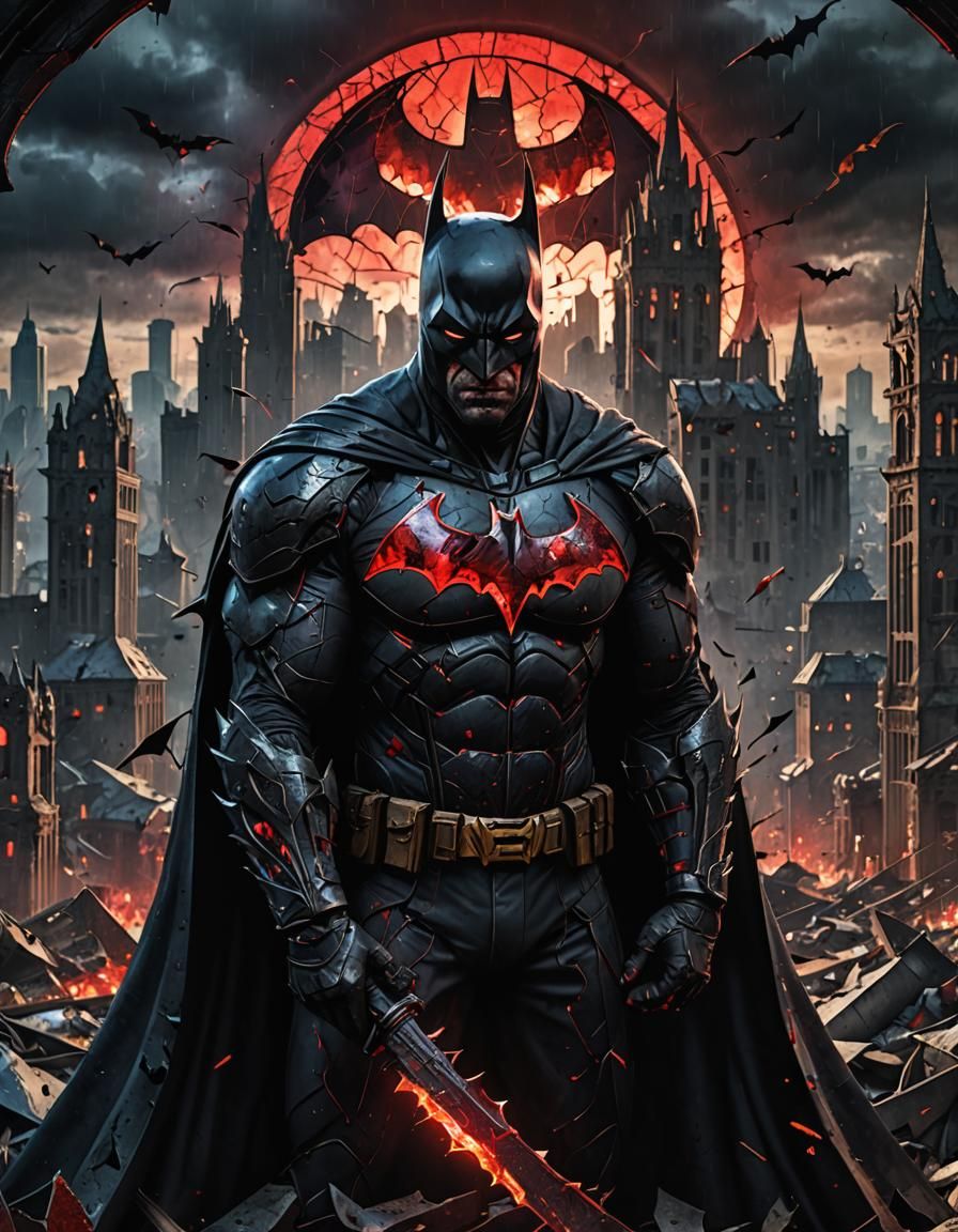 Angry Batman Stained Glass in Fantasy Style