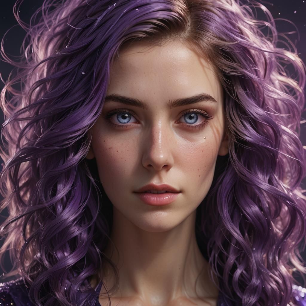 Hyperrealistic Portrait of a Violet-Haired Woman