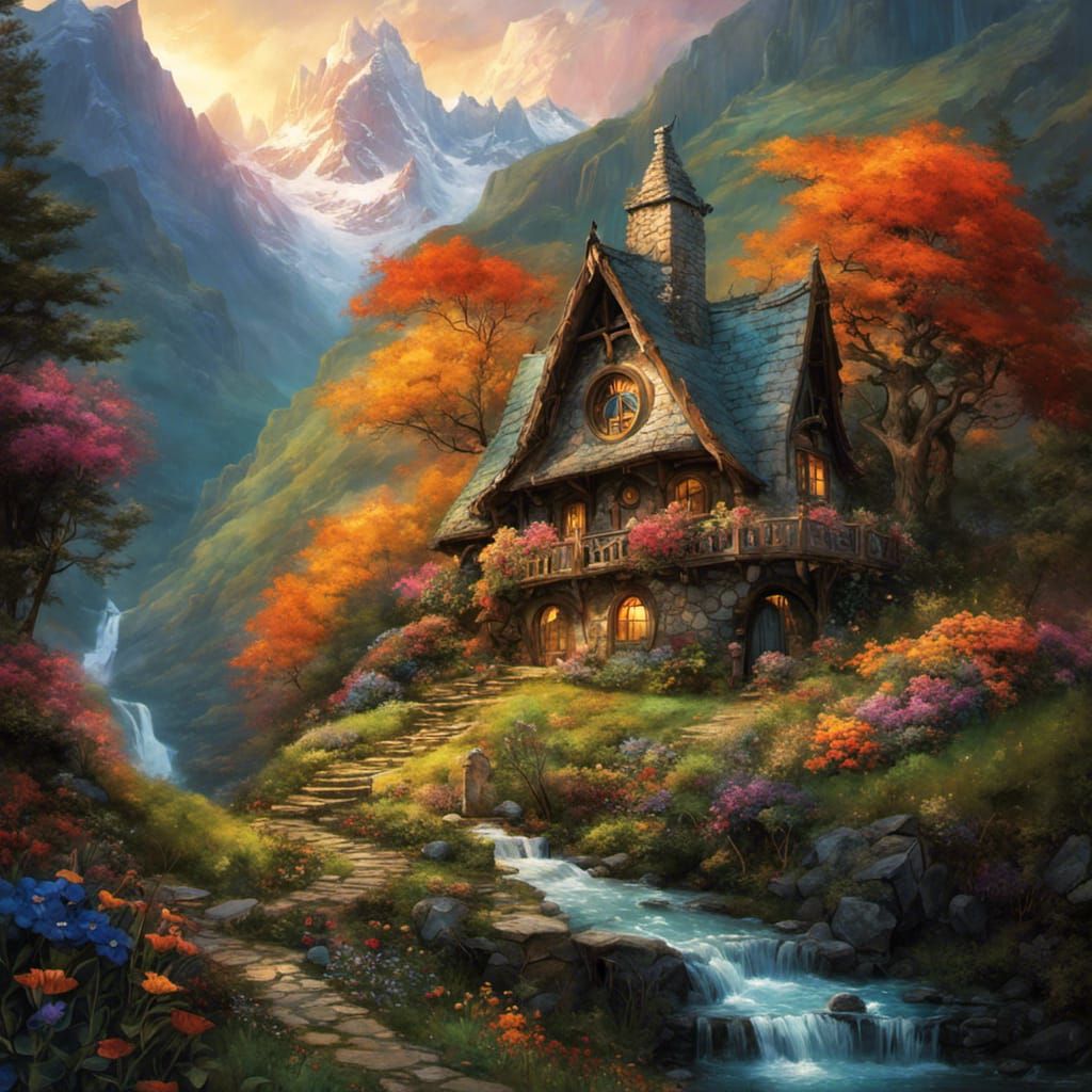 Hobbit home in the mountains