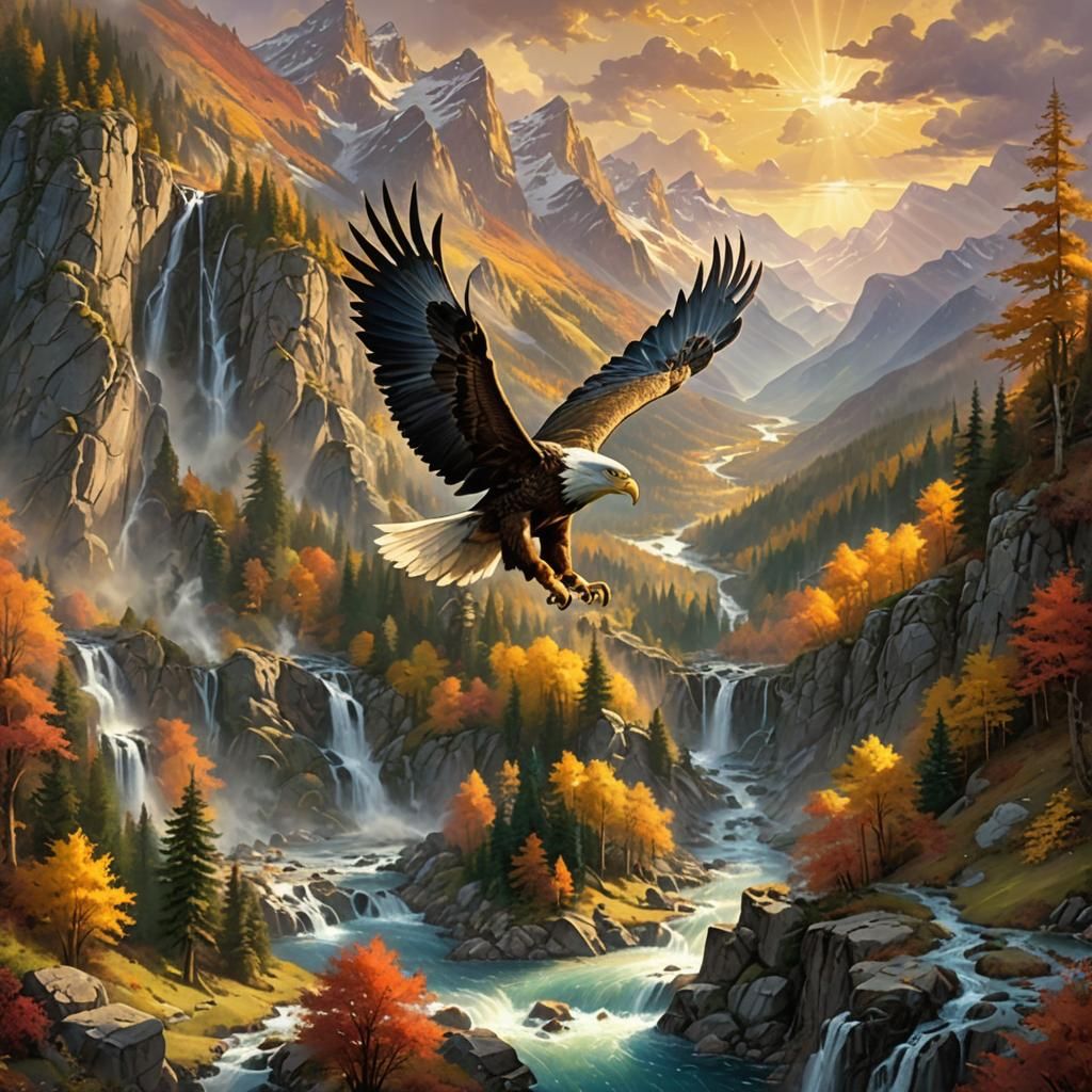 Majestic Mountains and Autumn Forest at Dawn