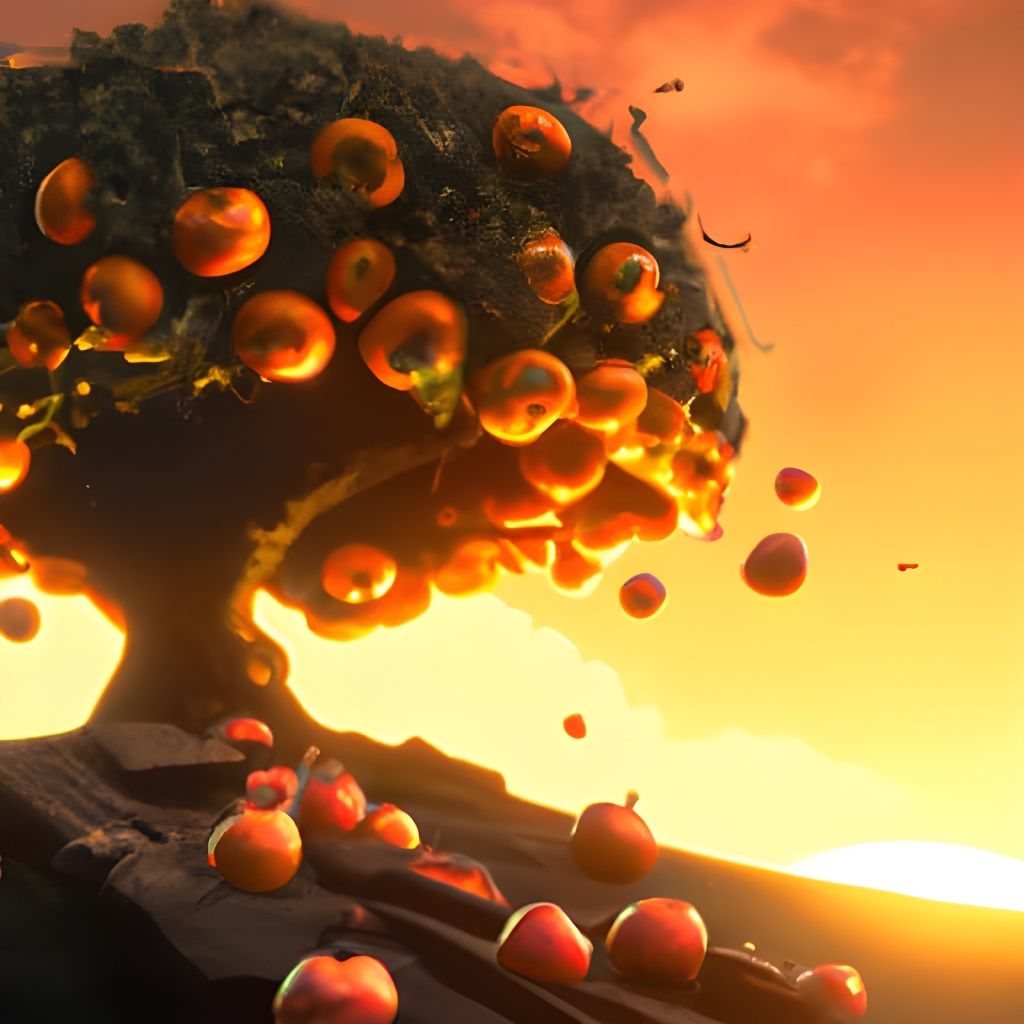 Golden Apple Tree Sunset: Fantasy Concept Art