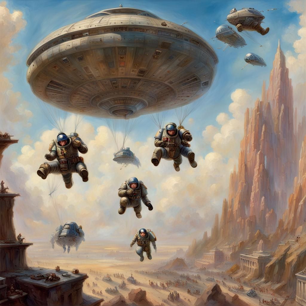 Space Marines Leap from Ship: Harmonious Art Styles