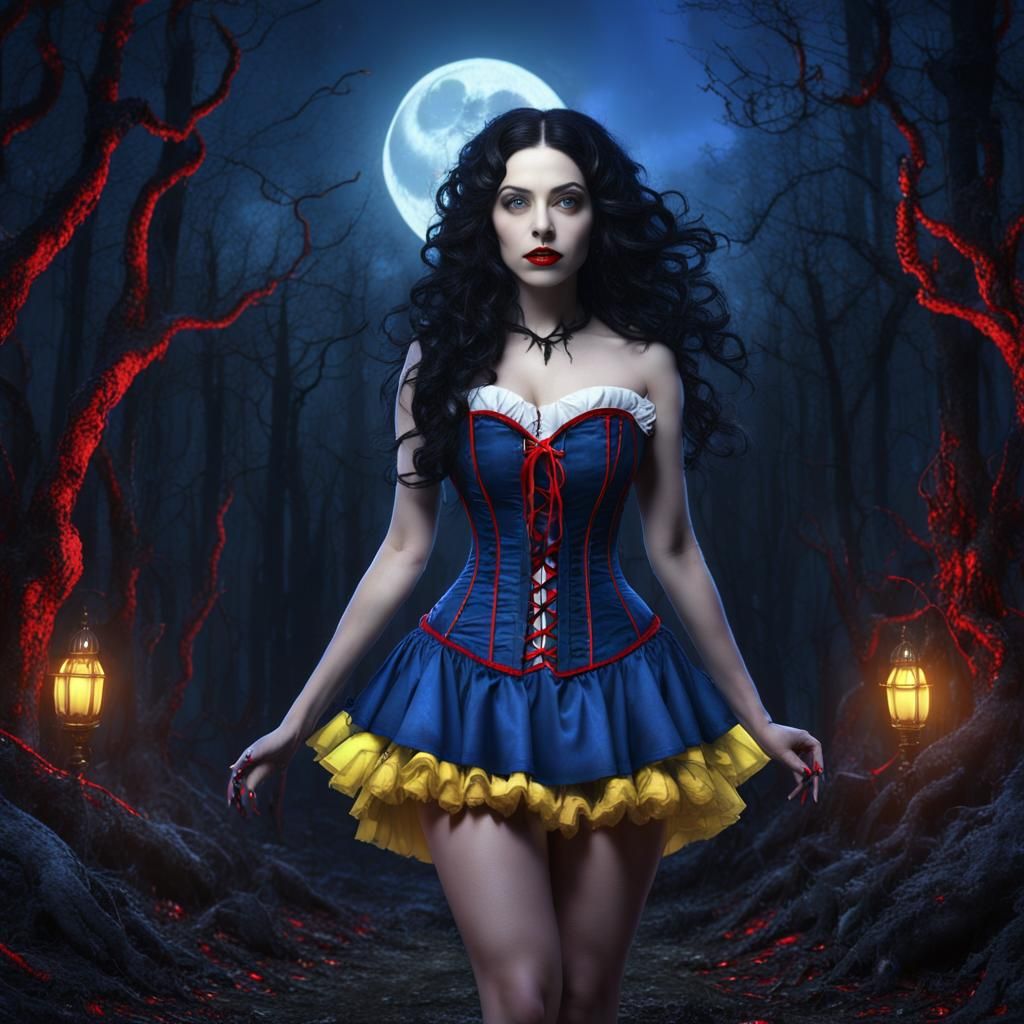 Gothic Snow White in Dark Forest, Detailed Matte Painting