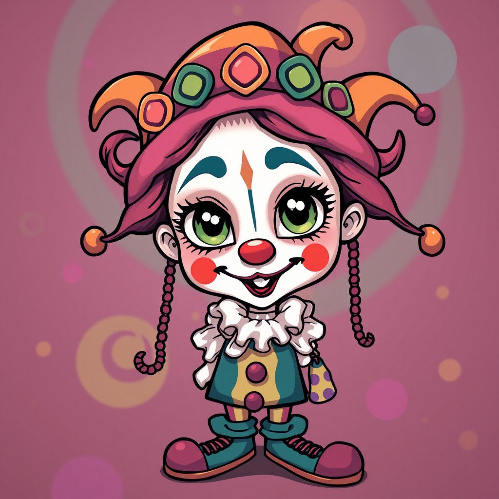 Psychedelic Cartoon of a Cute Hippie Clown Girl