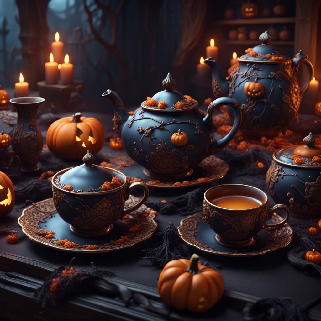 Fantastical Halloween Tea Set Concept Art