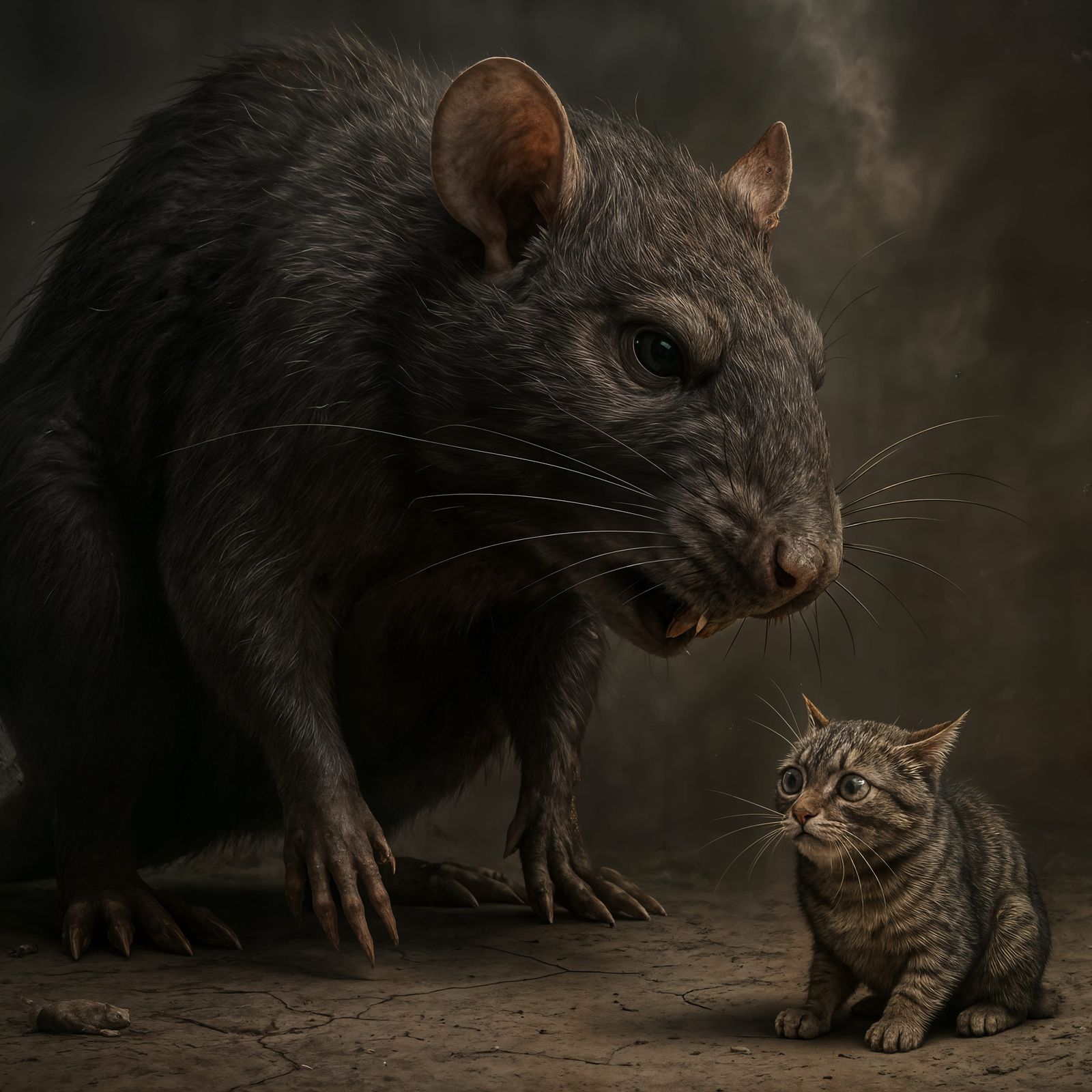 Giant Rat Overwhelms Cat in Surreal CGI Scene