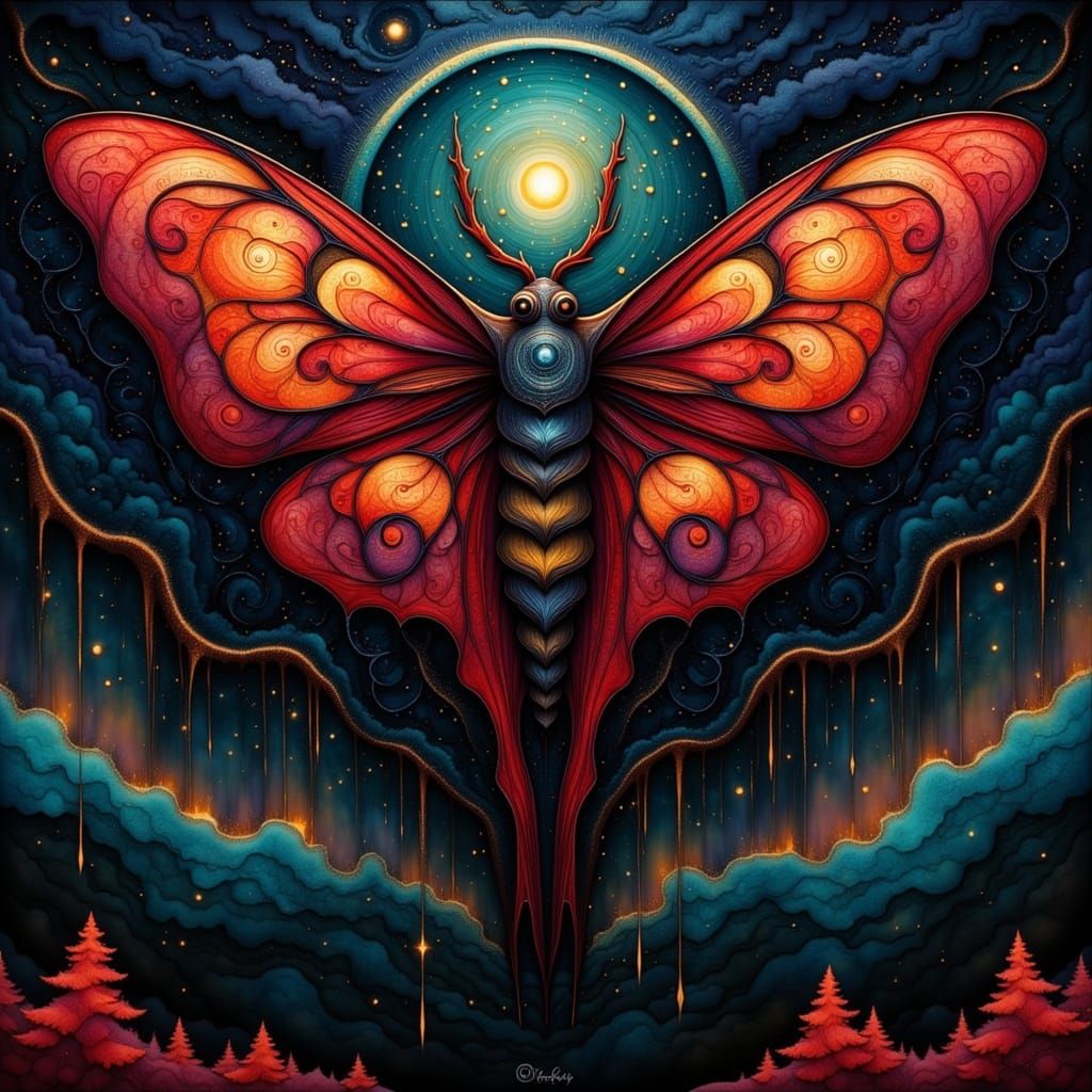 Surreal Night Moth with Geometric Wings