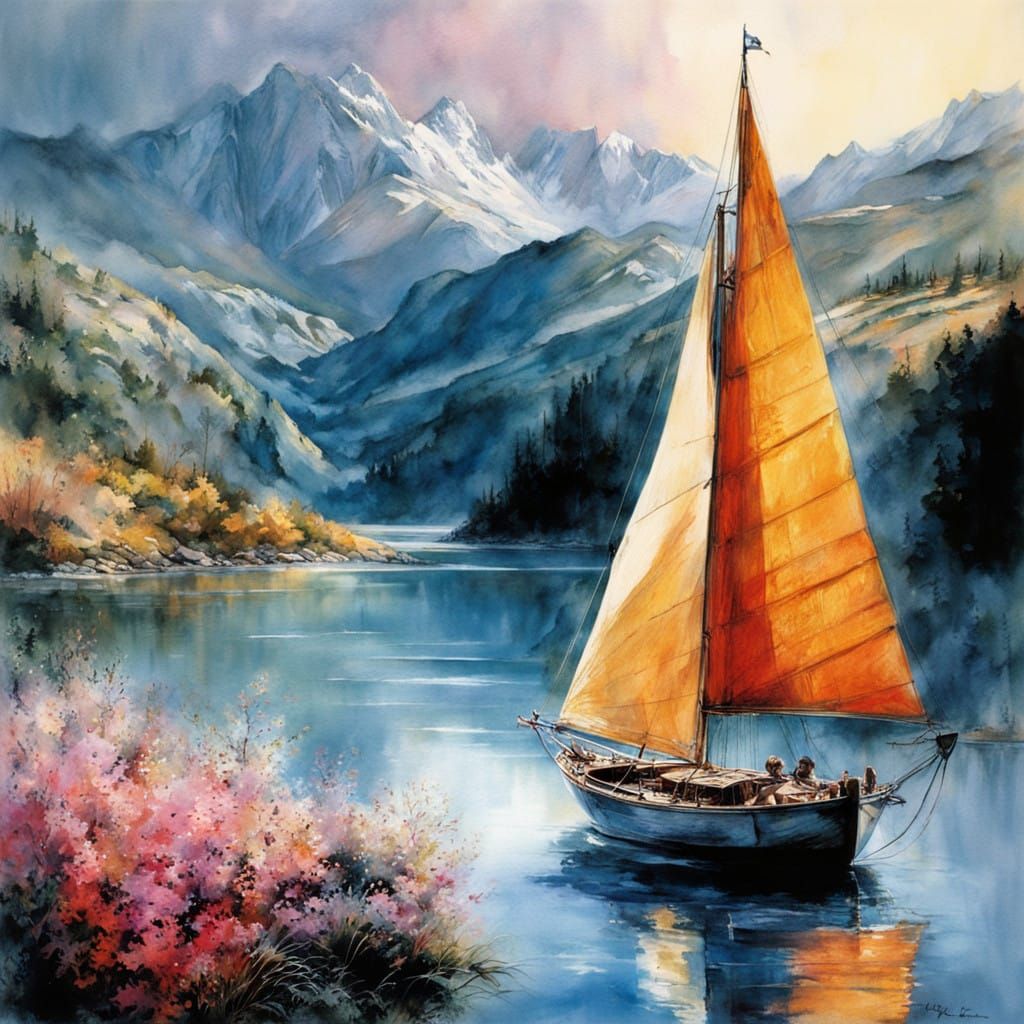 Taylor Swift in a Sailboat Watercolor Masterpiece