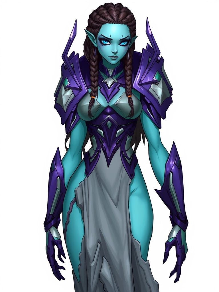 Futuristic Alien Warrior with Turquoise Skin and Intricate A...
